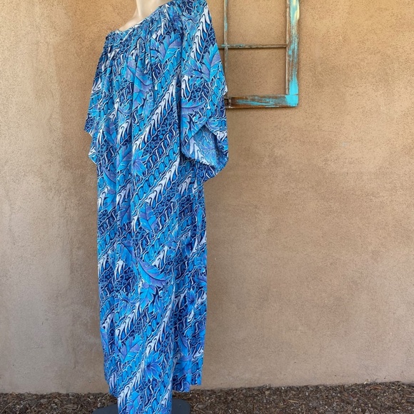 VTG 1970s Maxi Dress w Angel Sleeves Floral Batik Print OS - Picture 3 of 8